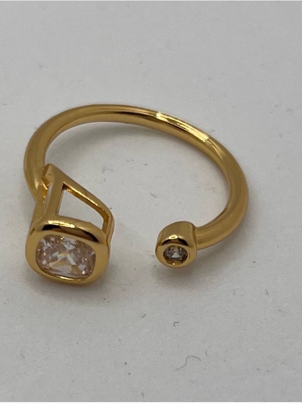 Adjustable Gold Ring with Vibrant Clear Cushion Stone and Clear Accent